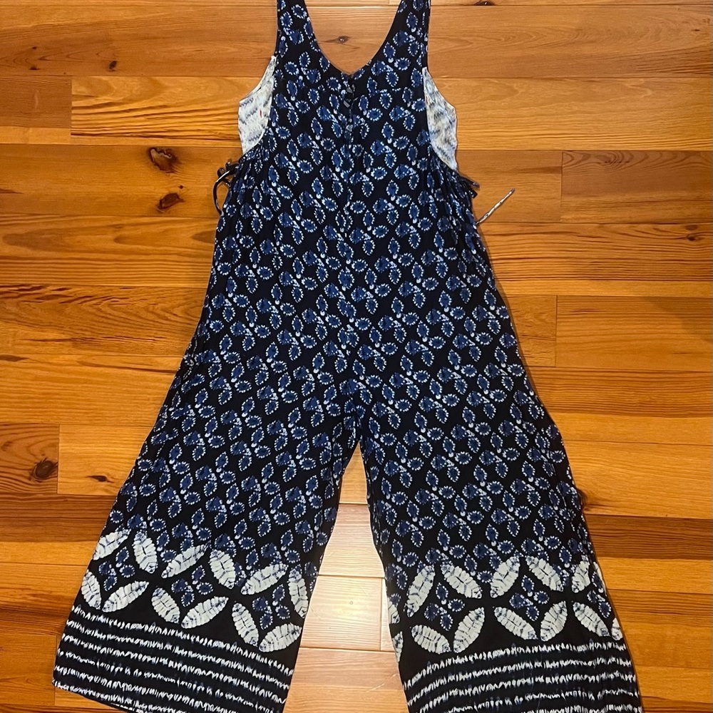 Anthropologie Navy and White Patterned Jumpsuit